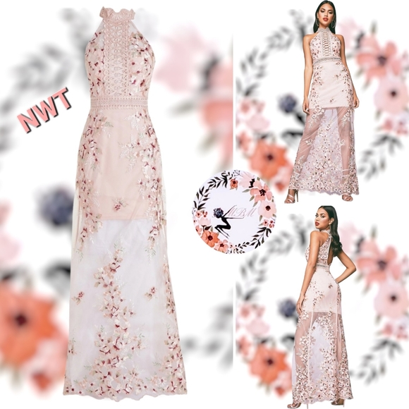 Boohoo Dresses & Skirts - 🆕️Boohoo Premium "Ally" Floral overlay Halter neck dress size 8